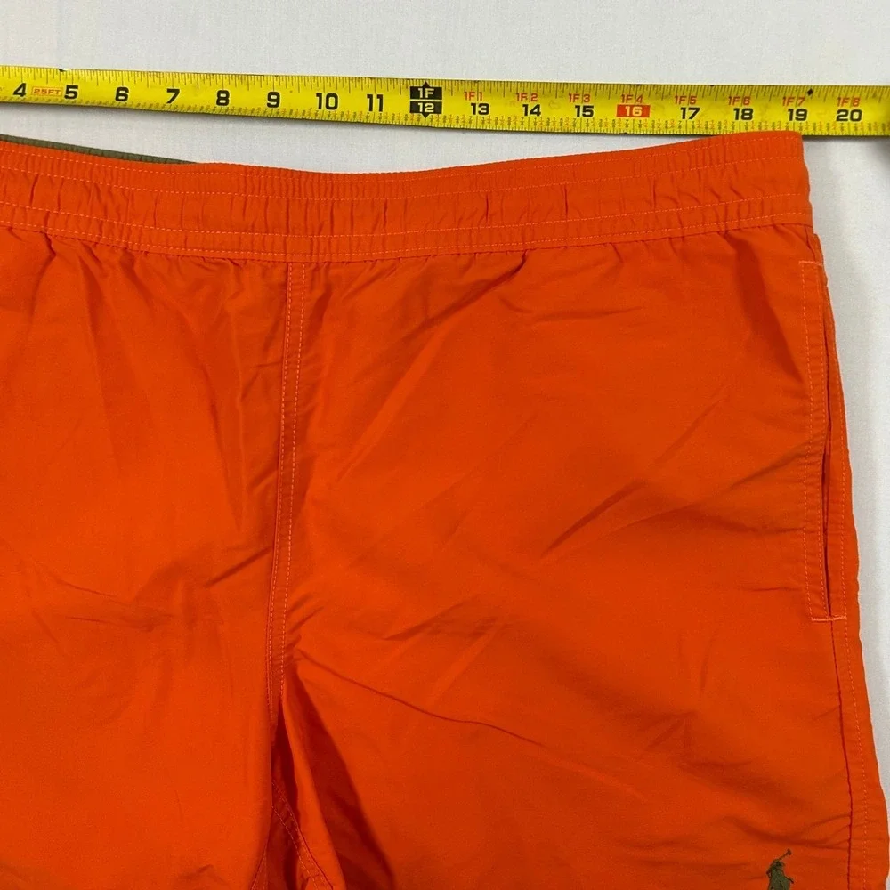 Polo Ralph Lauren Swim Trunks Mens Large Orange Mesh Lined Elastic Waist Shorts